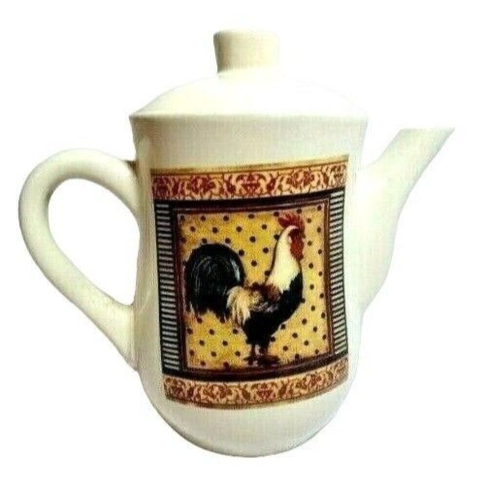 Bay Island Rooster Ceramic Teapot Brown Beige Country Farmhouse Bird 7-in Gift